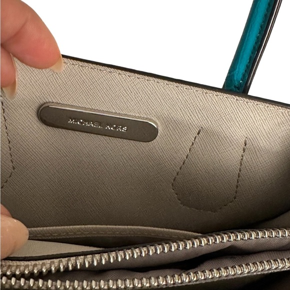 {Michael Kors} Studio Mercer medium Tote Tile Blue Leather Bag Handbag - Picture 7 of 10